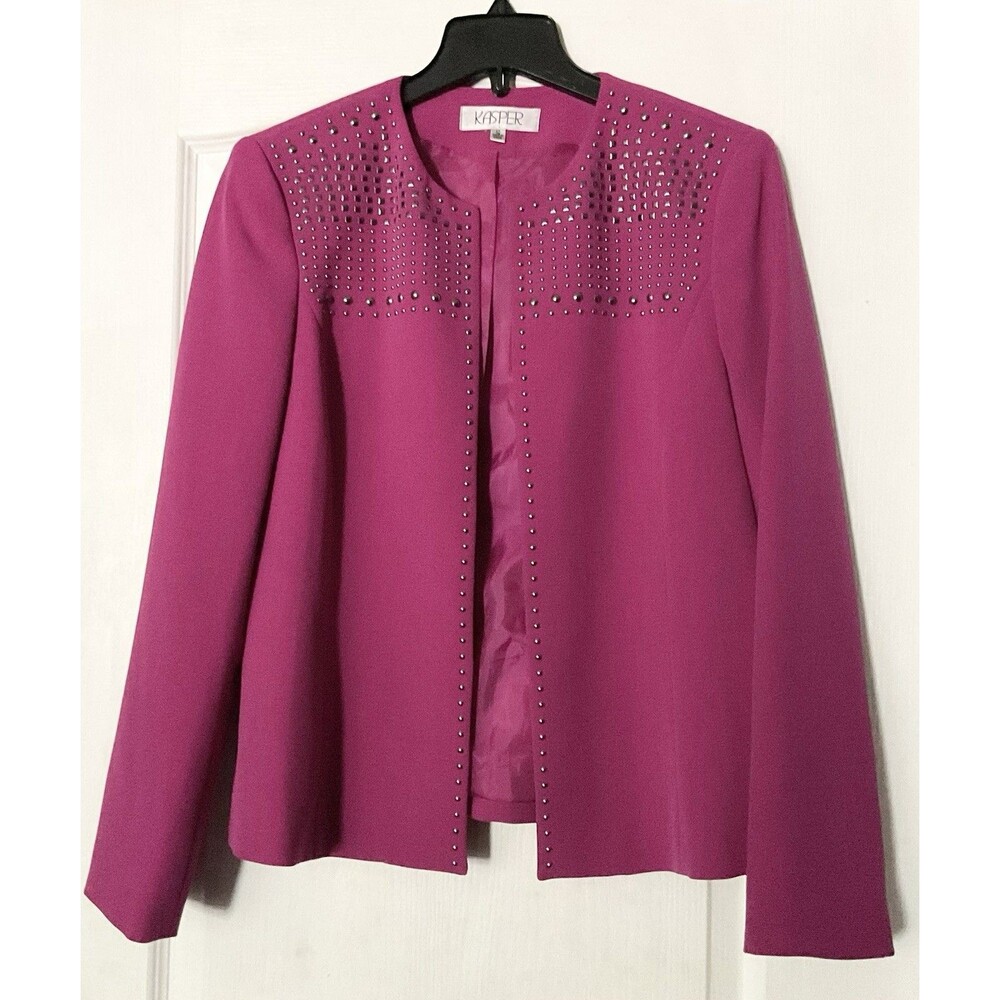 Kasper Women's Detail Open Front Blazer Jacket Size 10, Magenta